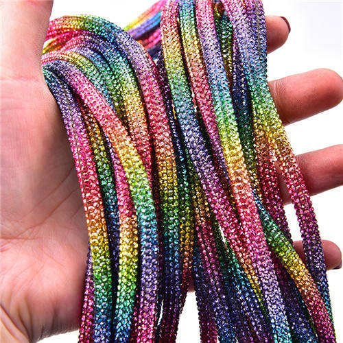 Honor of crystal 6mm Colored Diamond Glass Crystal Tube Bling Round Rhinestone Trim Strip Cord For DIY