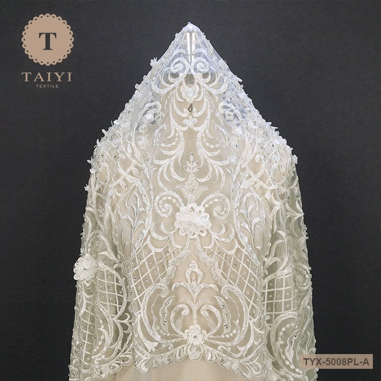 Wholesale Crystal Beaded Tulle Lace Fabric