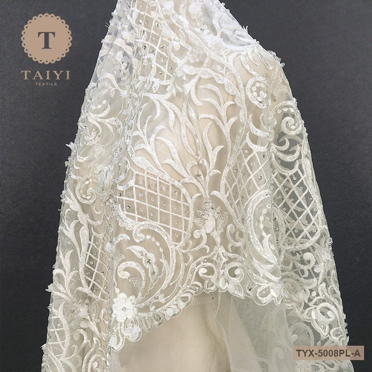 Wholesale Crystal Beaded Tulle Lace Fabric