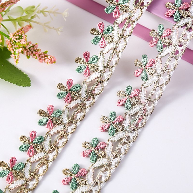 width 3 cm 5 cm embroidery necklace Lace Trimming colorful Polyester flowers Lace ribbon for cuff dress