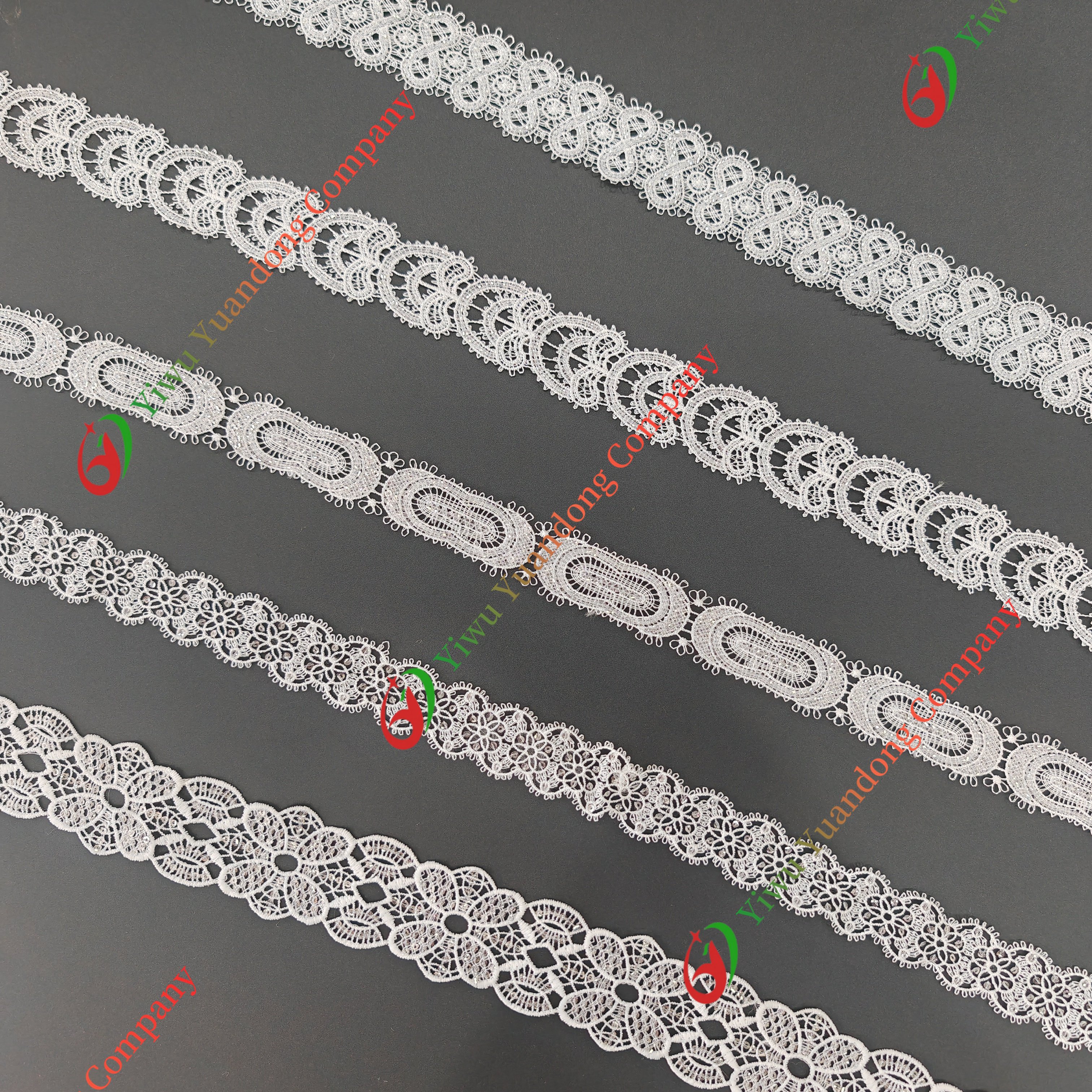 2024 hot sale Style Embroidered Polyester Fabric Watersoluble lace Flowers and Sequin chemical Lace Trim