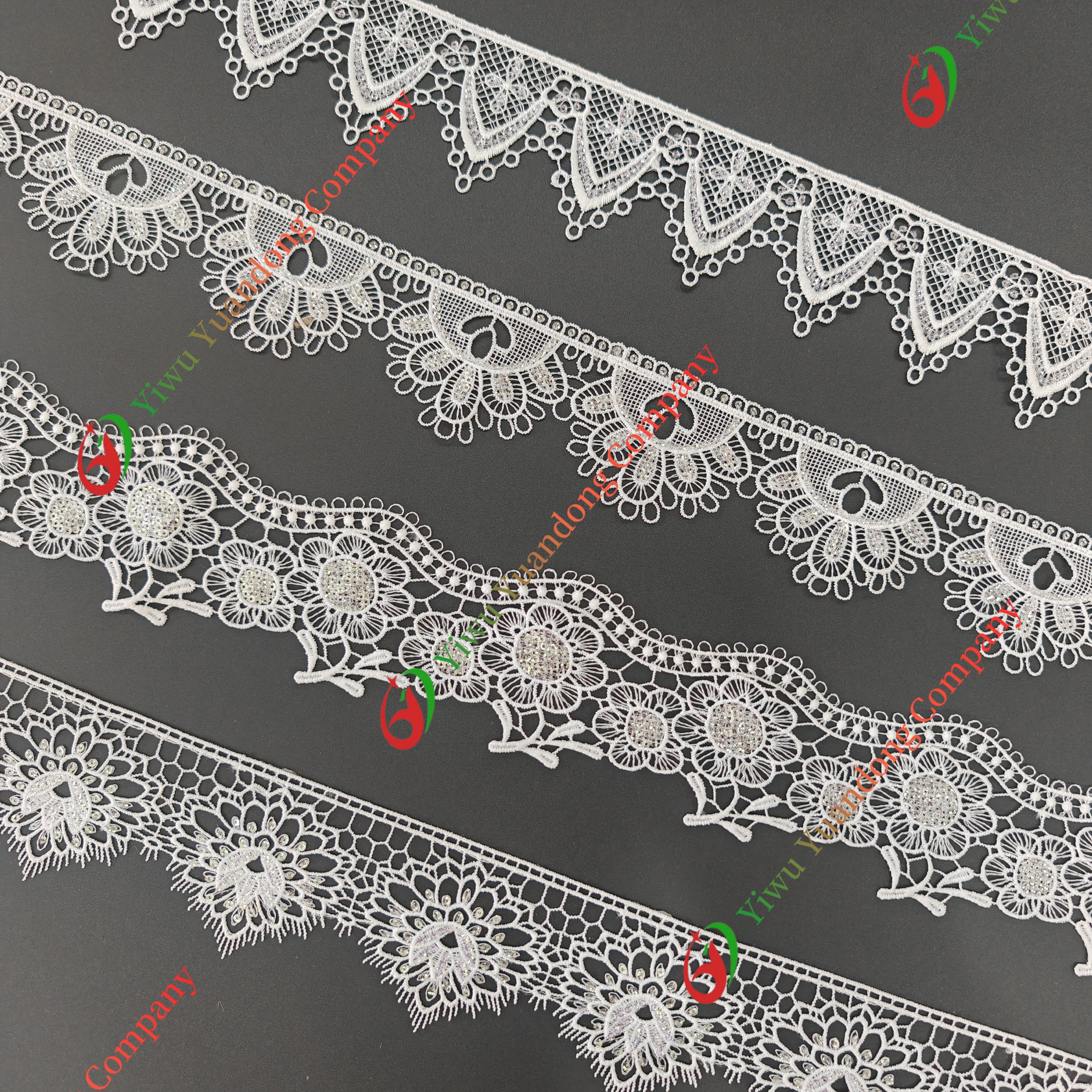 2024 hot sale Style Embroidered Polyester Fabric Watersoluble lace Flowers and Sequin chemical Lace Trim