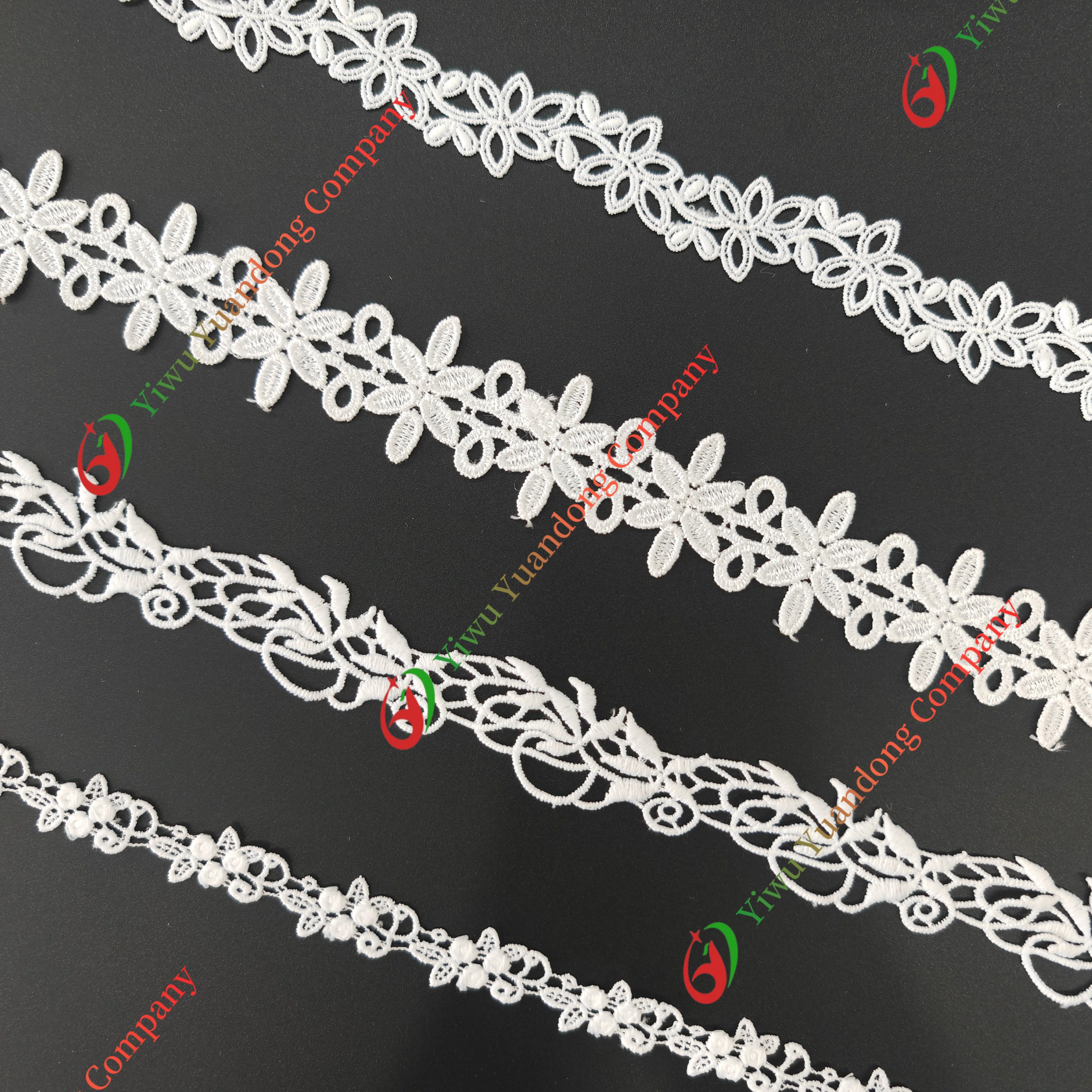 2024 hot sale Style Embroidered Polyester Fabric Watersoluble lace Flowers and Sequin chemical Lace Trim