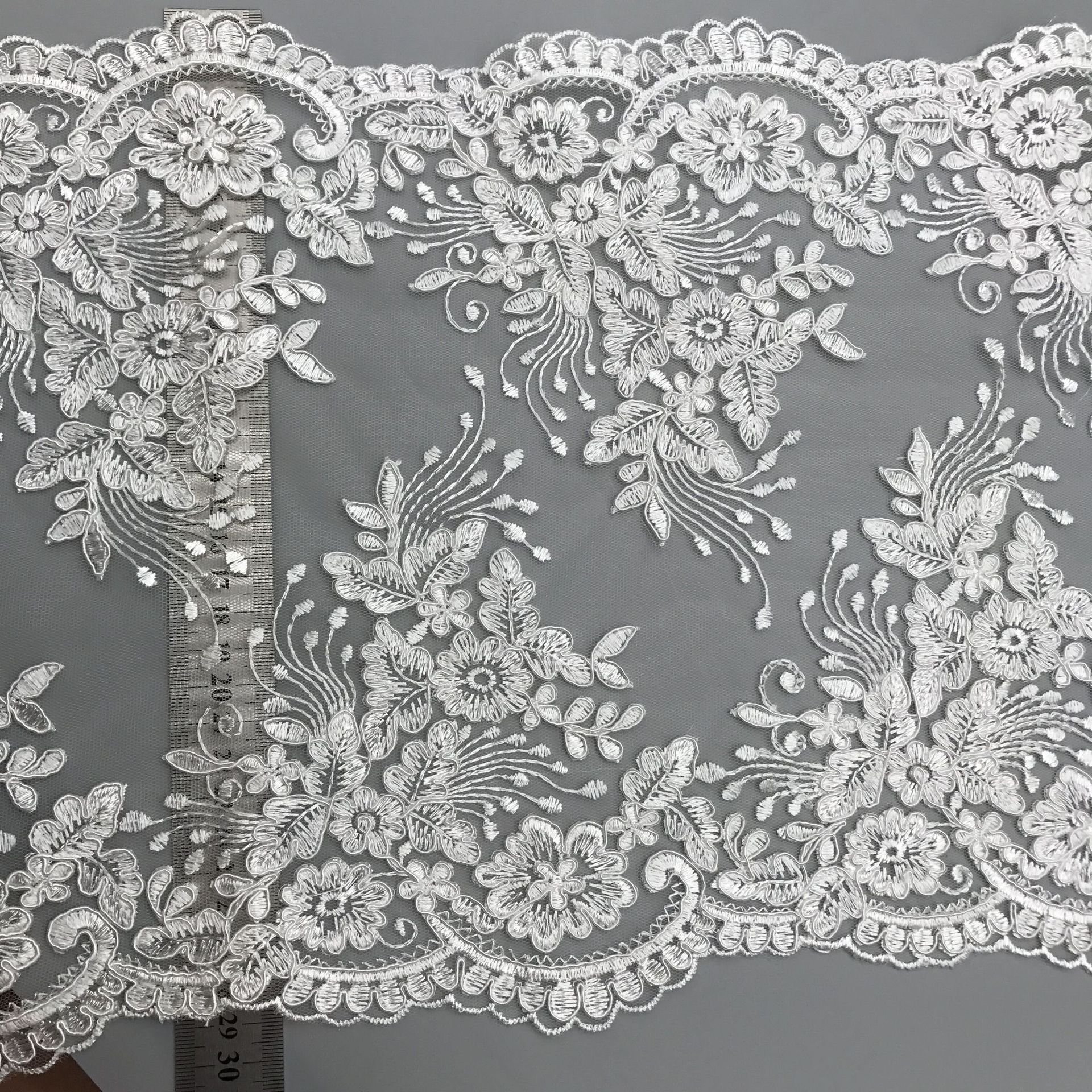 New Quality White doubling piece Embroidery Chantilly Lace Fabric Border Lace Trim For Bridal Wedding Dress