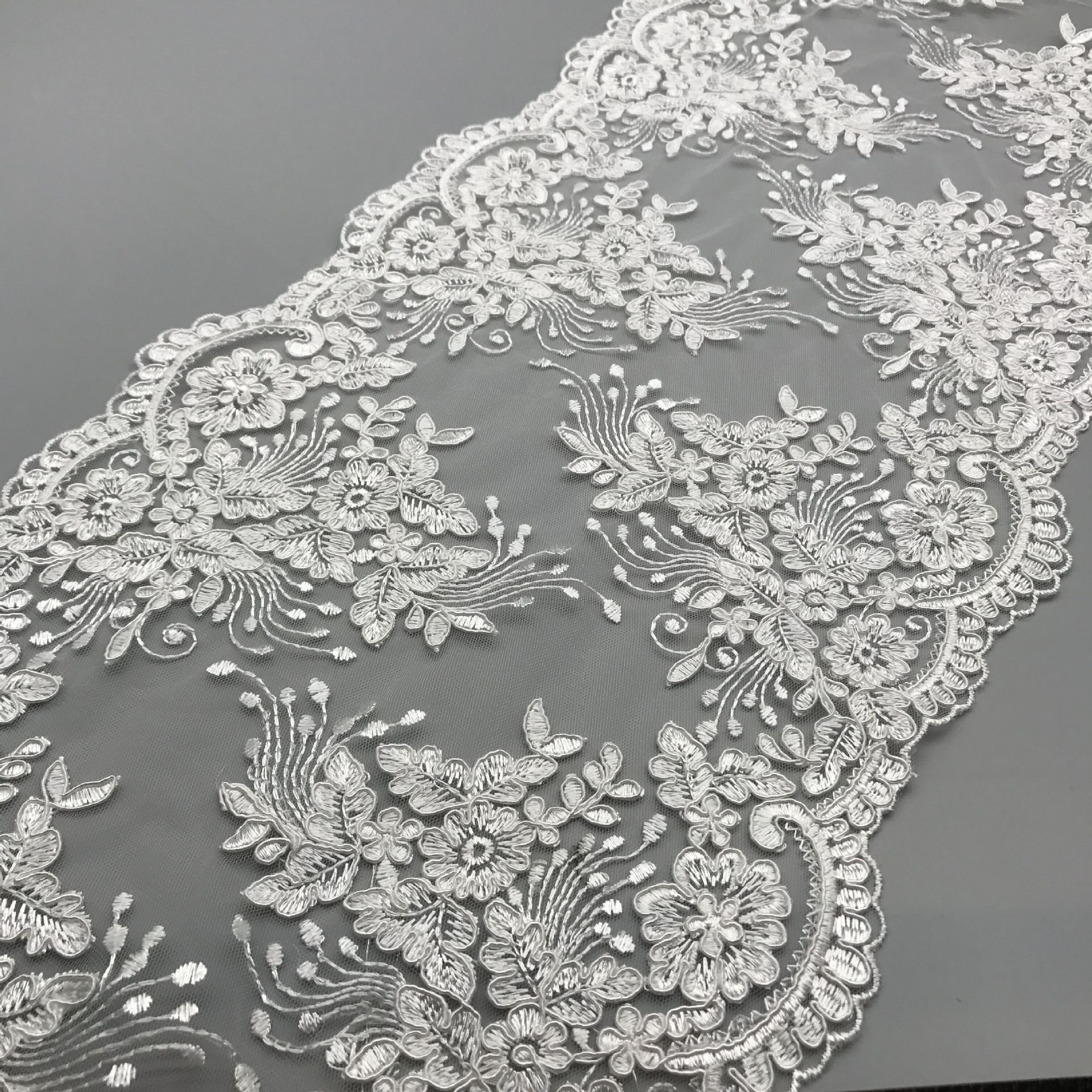 New Quality White doubling piece Embroidery Chantilly Lace Fabric Border Lace Trim For Bridal Wedding Dress