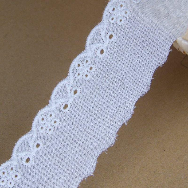 Newest Diy Manual Cotton Material White Embroidery Tulle Eyelet Lace Trim