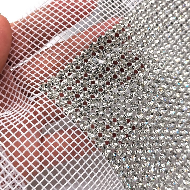 Wholesale Silver Clear Crystal Rhinestone Banding for Weddings Sew-On Metal Rhinestone Trim for Shoes Garments Bags