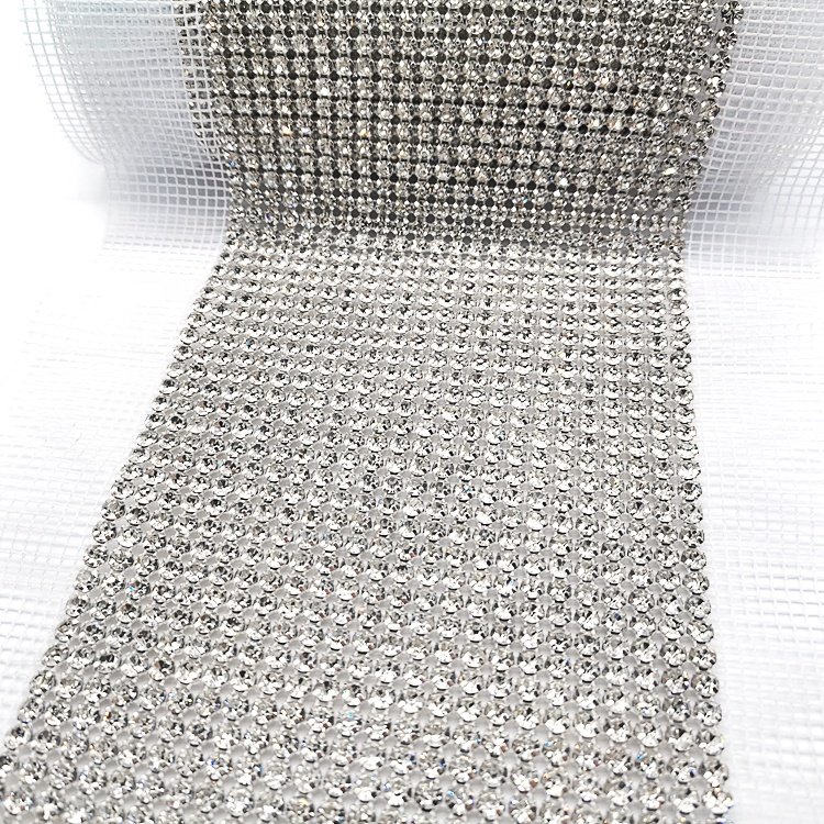 Wholesale Silver Clear Crystal Rhinestone Banding for Weddings Sew-On Metal Rhinestone Trim for Shoes Garments Bags