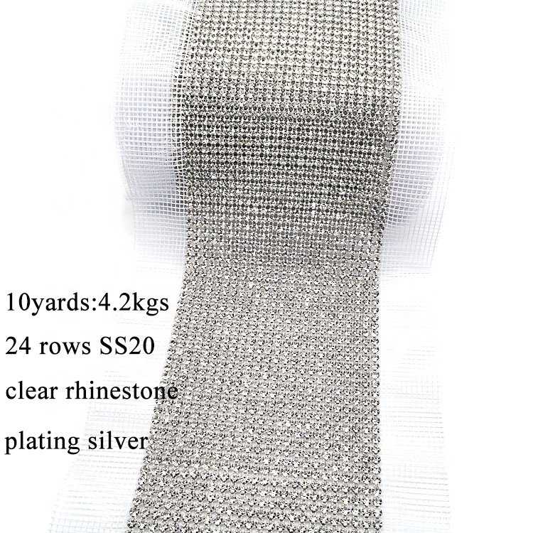 Wholesale Silver Clear Crystal Rhinestone Banding for Weddings Sew-On Metal Rhinestone Trim for Shoes Garments Bags