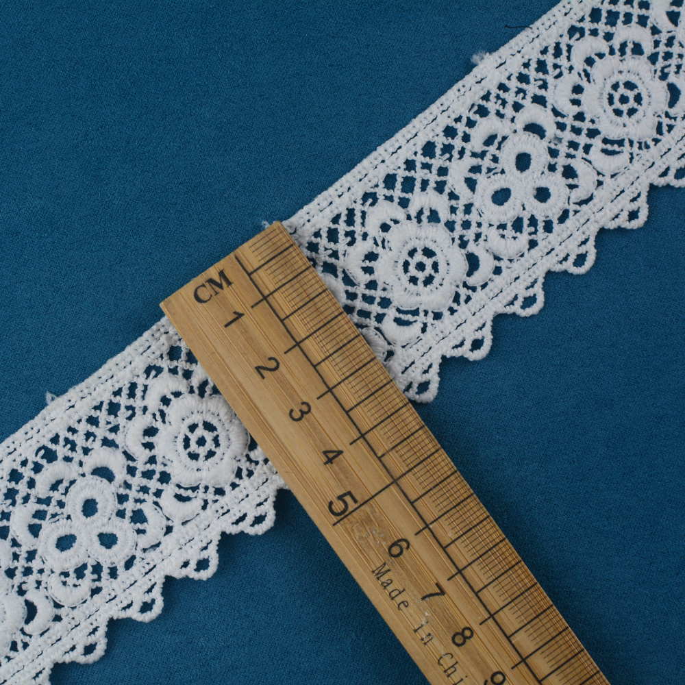 New design white color milky lace chemical polyester nylon material flower 3d battenburg lace trim