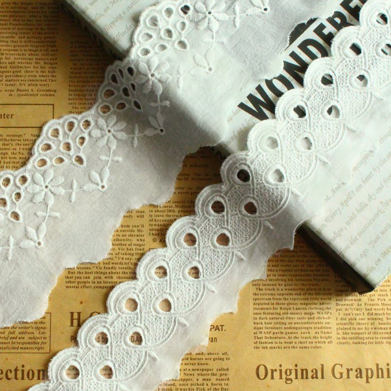 Luxurious white 100% cotton embroidery with water-soluble lace trim Embroidery lace decorative accessories