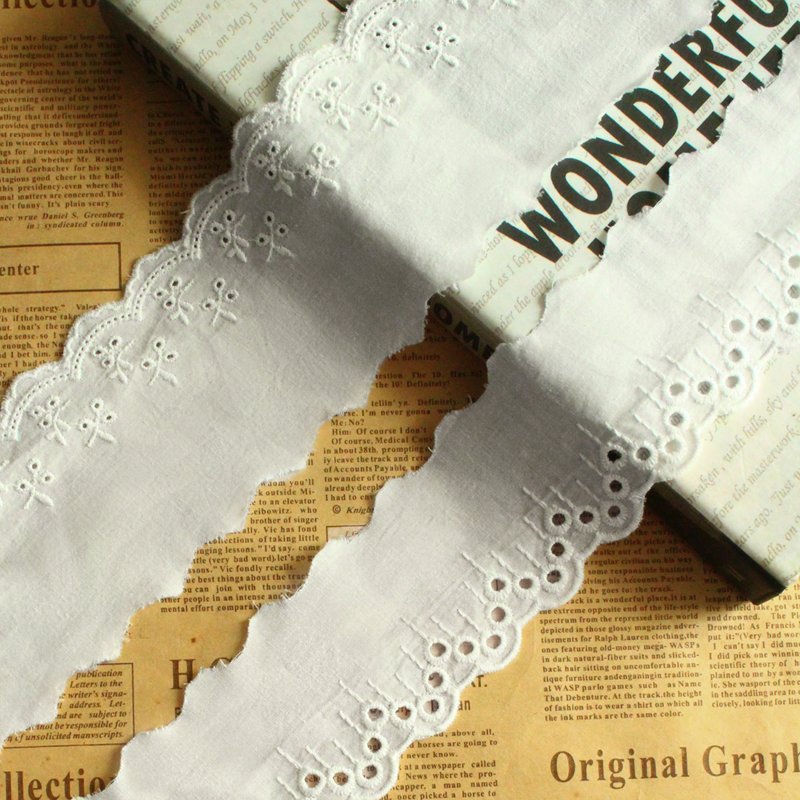 Luxurious white 100% cotton embroidery with water-soluble lace trim Embroidery lace decorative accessories