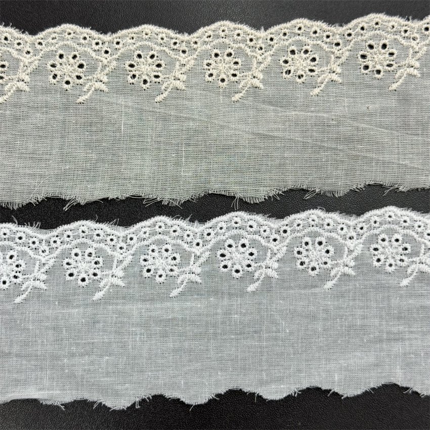 Fine woven cotton fabric carvend holes Trimming lace water soluble Embroidery border lace trim garment