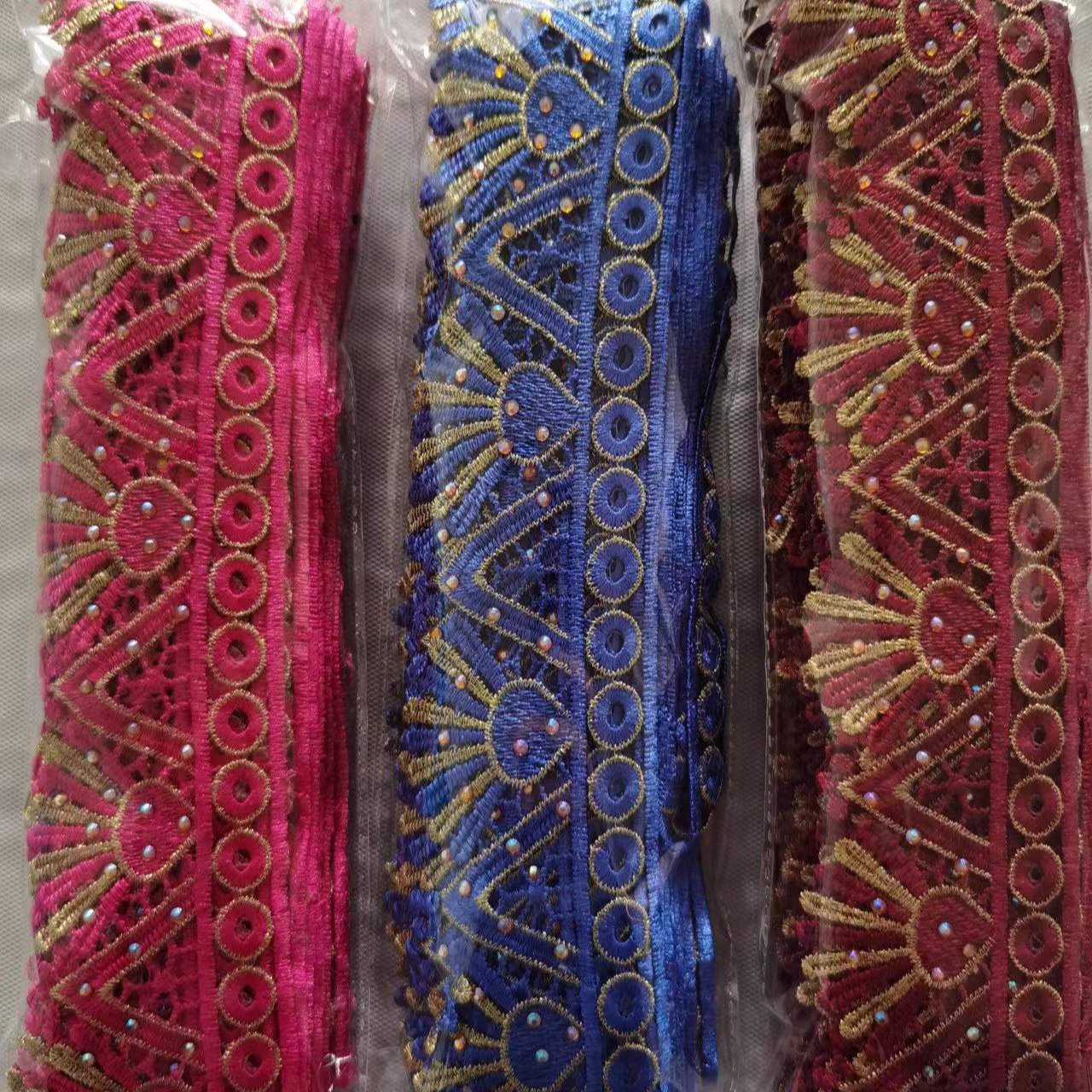 Wholesale African Lace Trim Metallic Embroidered Motif Lace Trim With Wide 6cm