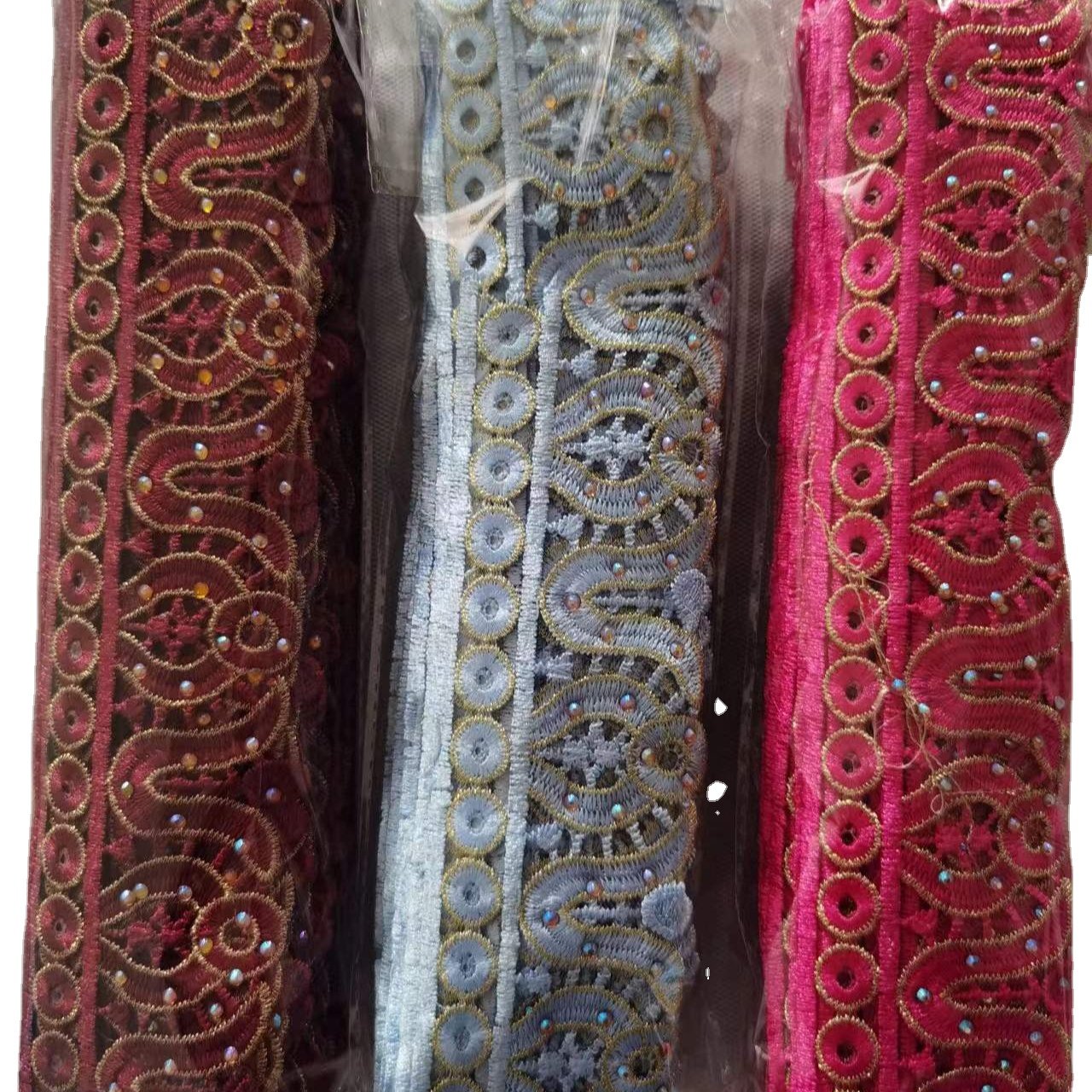 Wholesale African Lace Trim Metallic Embroidered Motif Lace Trim With Wide 6cm