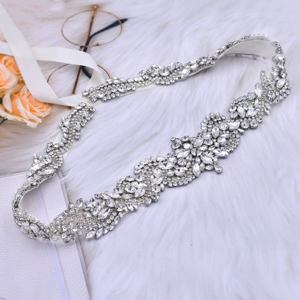 Cheerfeel 2022 new design Iron on Crystal pearl rhinestone patch wedding belt Trimmings Rhinestone Applique for Bridal dress