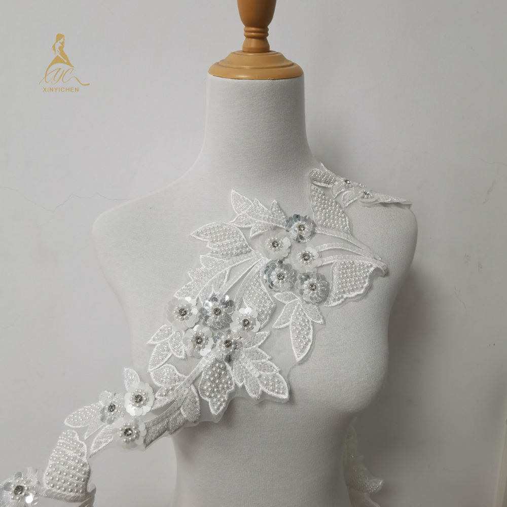 New new design Colored sequins beaded multicolour embroidery lace trim fashion laces fabrics for women