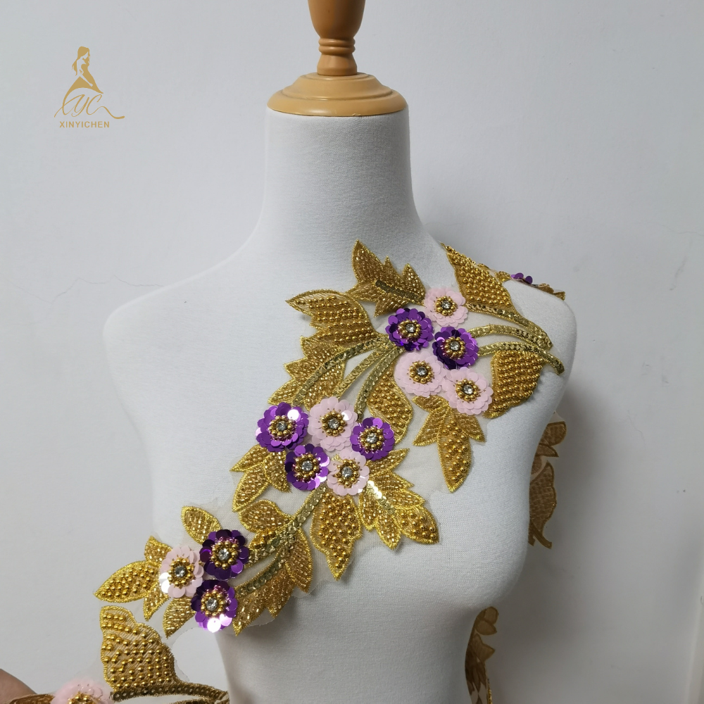 New new design Colored sequins beaded multicolour embroidery lace trim fashion laces fabrics for women