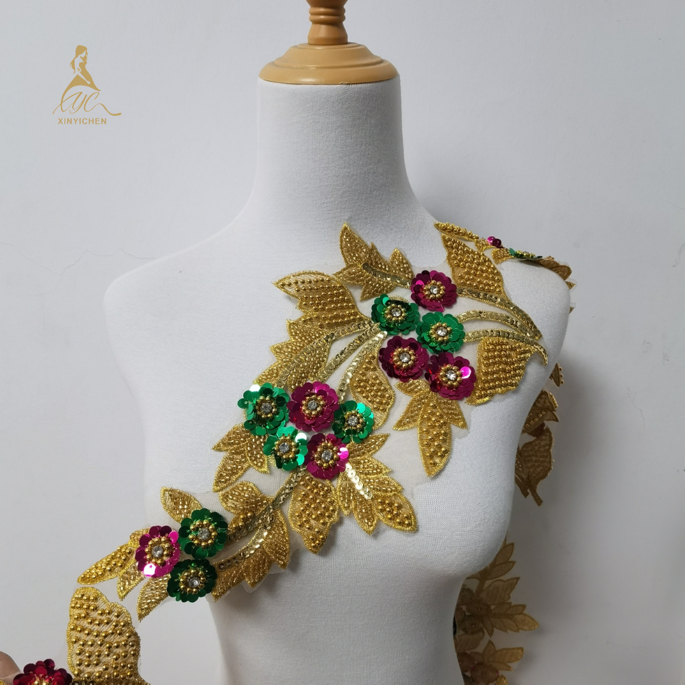 New new design Colored sequins beaded multicolour embroidery lace trim fashion laces fabrics for women