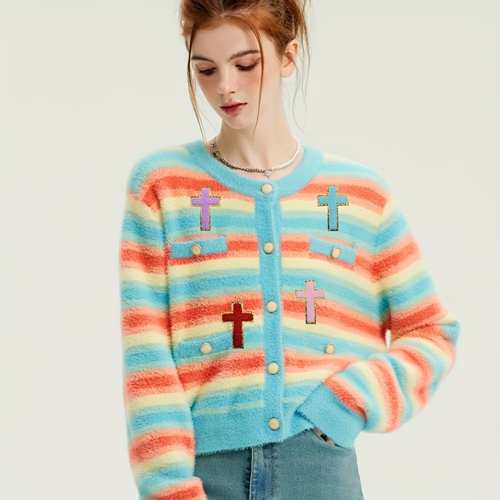 Custom Iron On Toweling Embroidery Chenille Jesus Patch With Gold Glitter Trim Christ Cross chenille Patch For Jacket