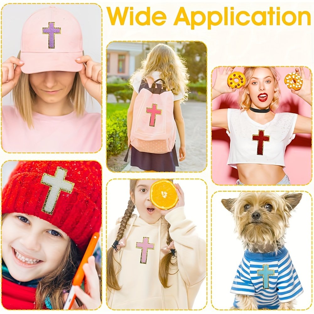 Custom Iron On Toweling Embroidery Chenille Jesus Patch With Gold Glitter Trim Christ Cross chenille Patch For Jacket