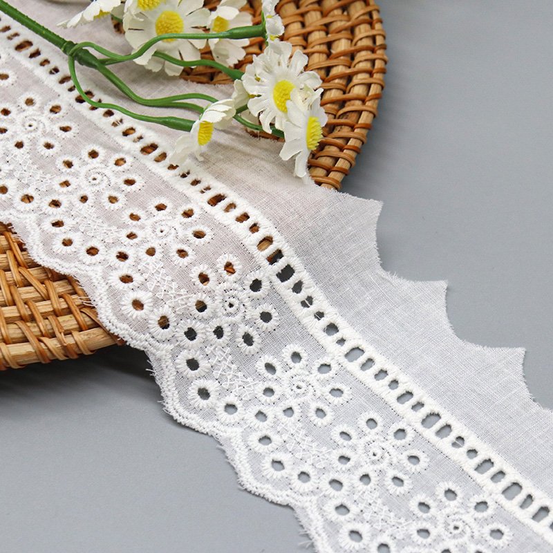 fashion designer floral bridal lace trim 100% cotton eyelet lace trim for garments