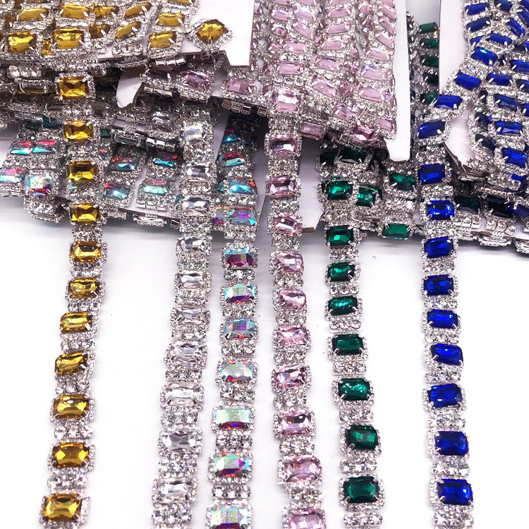 Fashion colorful rhinestone trimming popular design crystal trimming for dance costume accessories