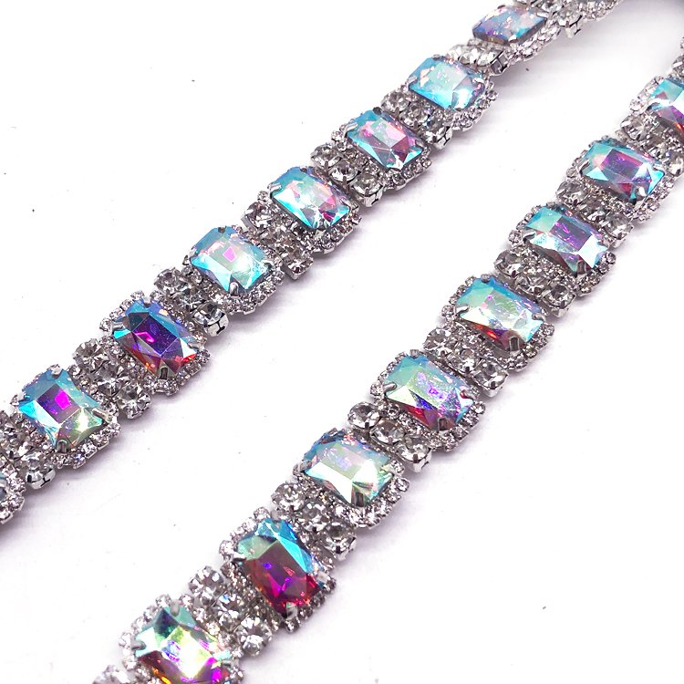 Fashion colorful rhinestone trimming popular design crystal trimming for dance costume accessories