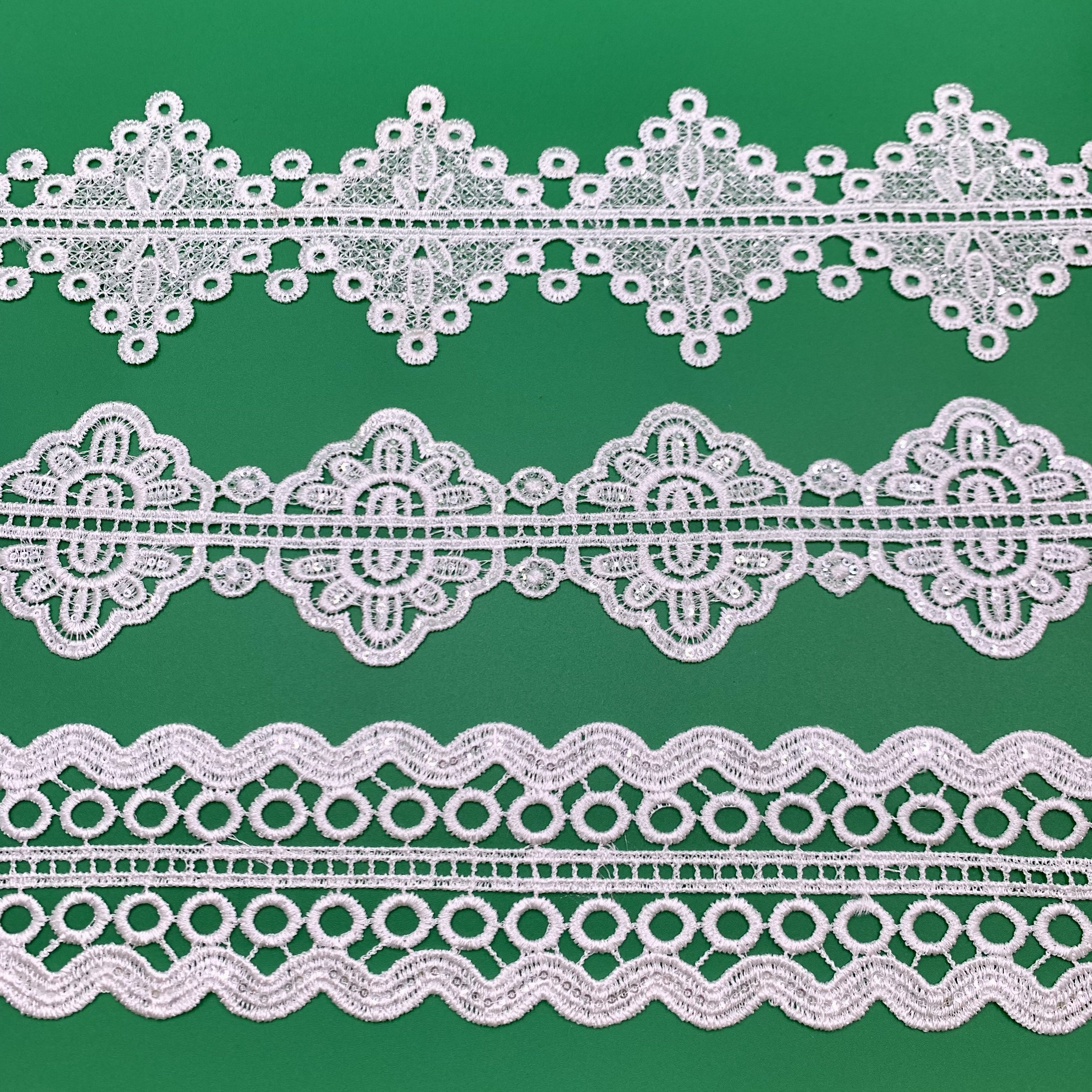 High Quality Luxury White Lace Clothing Accessories Embroidery Water Soluble Sequin Lace Trim