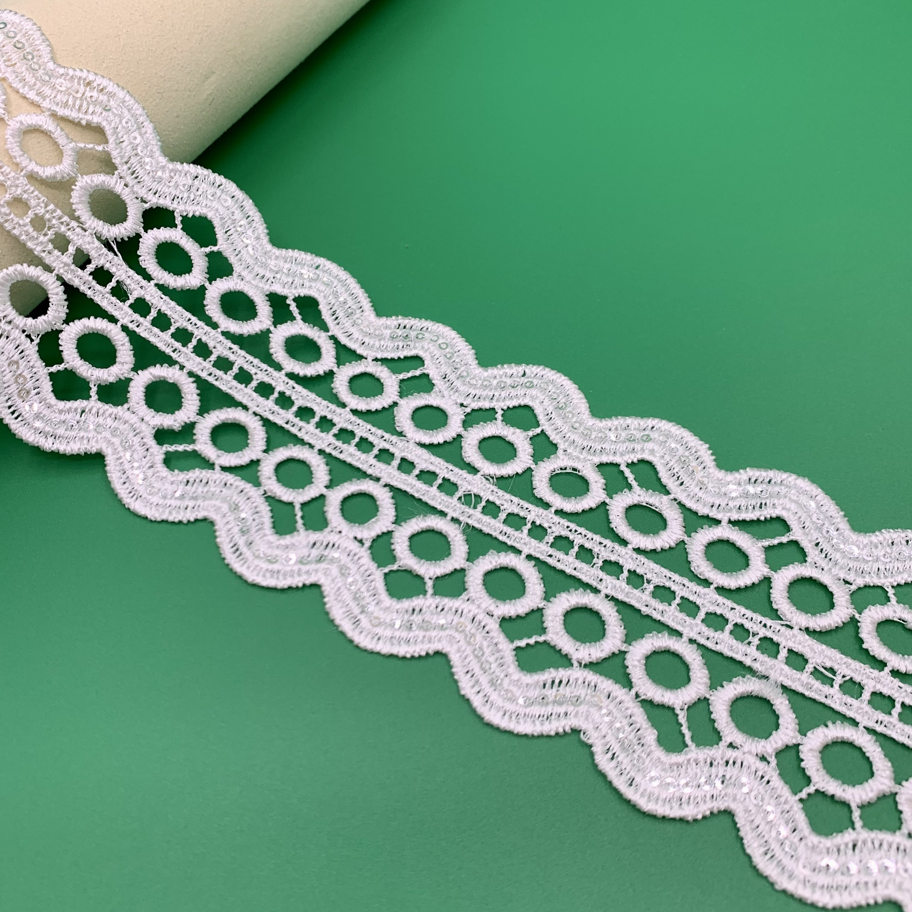 High Quality Luxury White Lace Clothing Accessories Embroidery Water Soluble Sequin Lace Trim