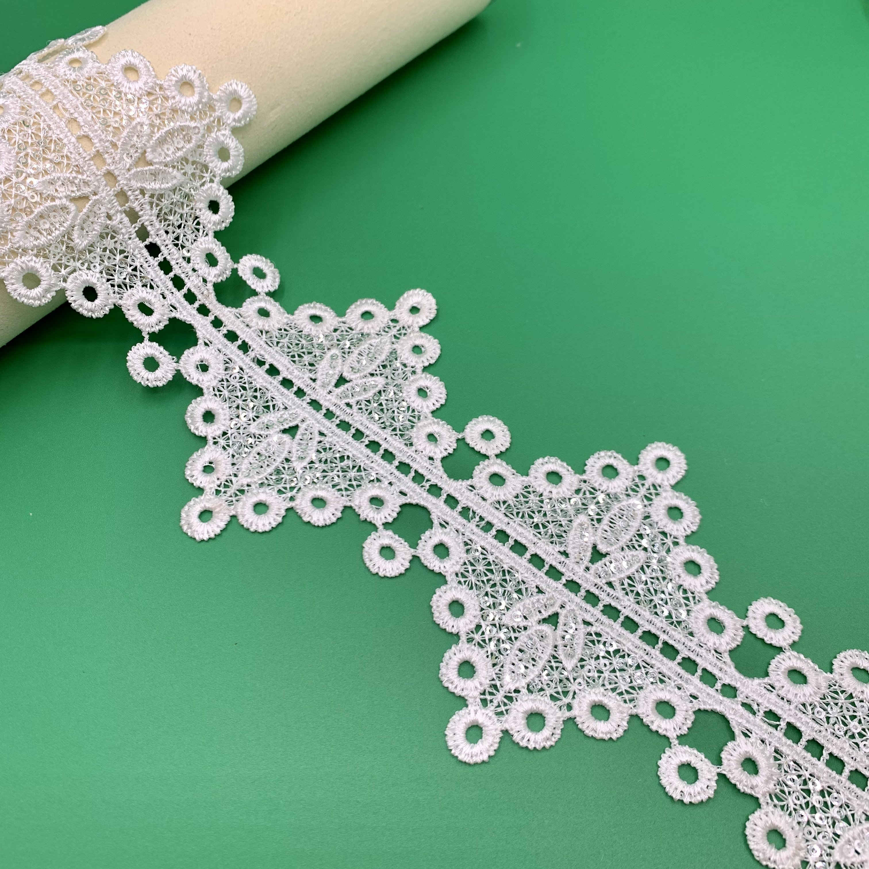 High Quality Luxury White Lace Clothing Accessories Embroidery Water Soluble Sequin Lace Trim