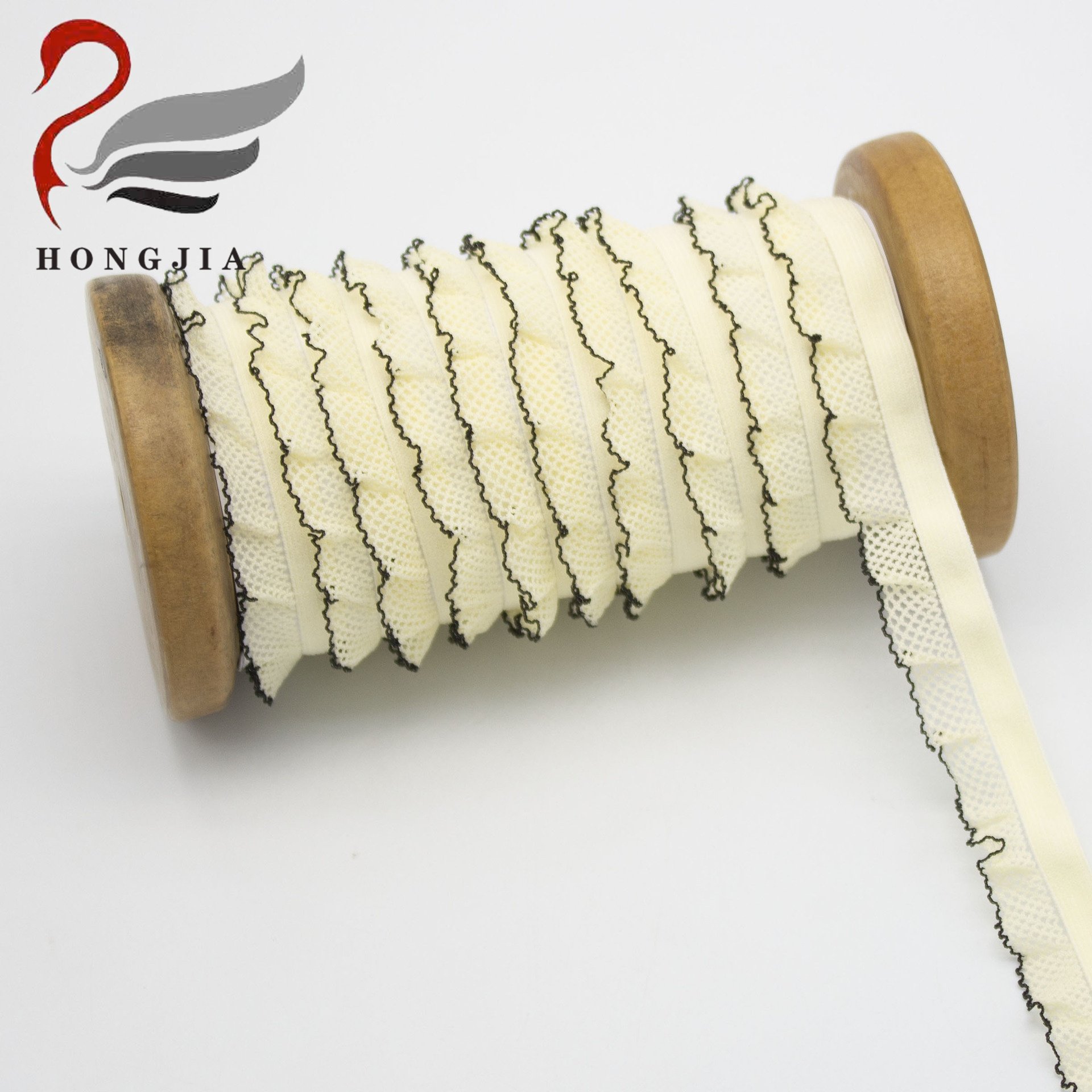 High Quality 16 mm Lace Mesh Pleated Webbing Garment Underwear Picot Lace Trims Webbing