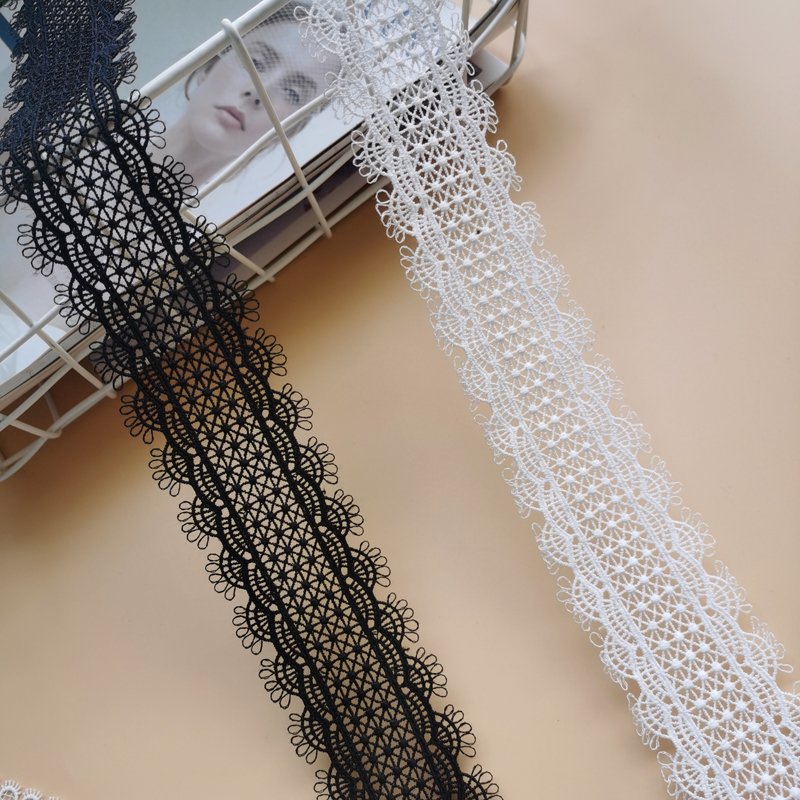 New 4.8 cm Black Embroidery Lace Trim Decoration Milk Silk Lace Tulle Embroidery Fabric White Lace Decoration Women's Dress