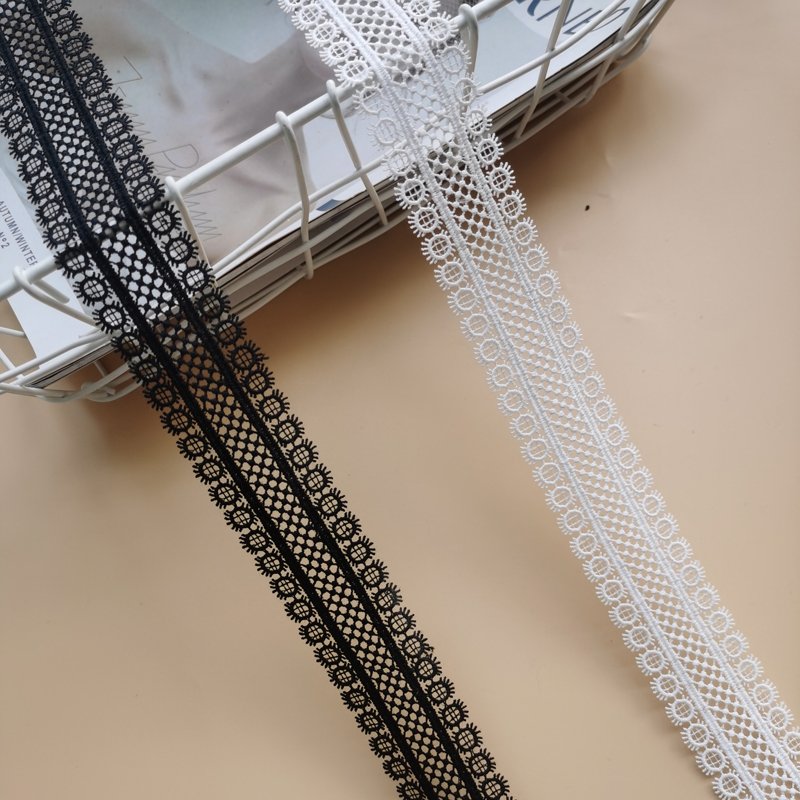 New 4.8 cm Black Embroidery Lace Trim Decoration Milk Silk Lace Tulle Embroidery Fabric White Lace Decoration Women's Dress