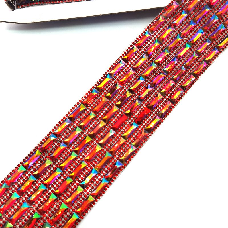 Virginia and Tobago Carnival 2025 Carnival Costumes Crafts Hot Fix Resin Red AB Crystal Motif Banding Hot Fix Applique Trimmings