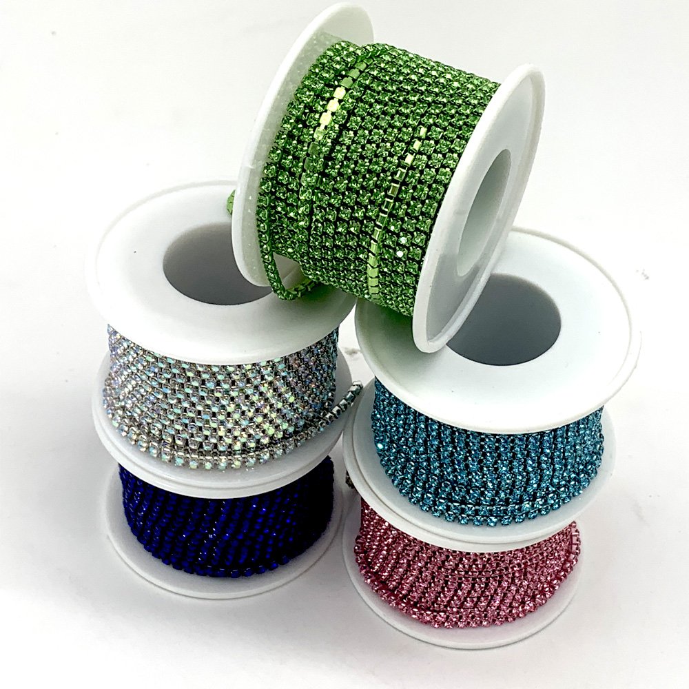 Factory direct sale ss8 colours crystal trims cup chain rhinestones 10 yards on a roll