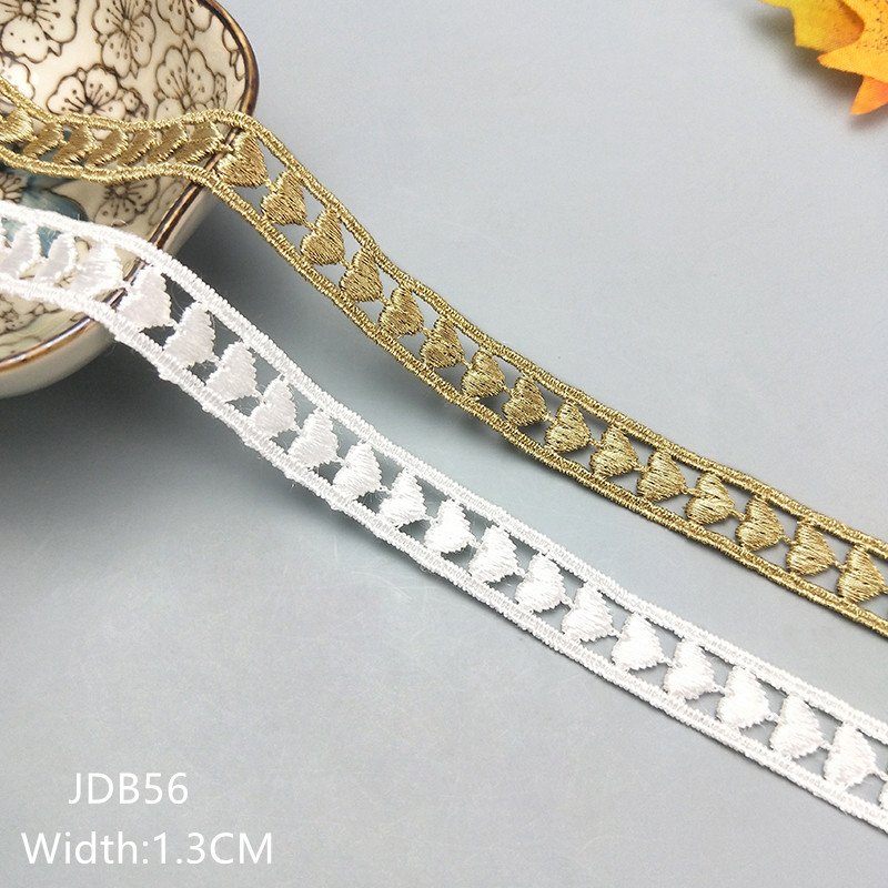 High quality wholesale sew-on embroidery gold lace trim heart-shaped lace ribbon for DIY clothing accessories skirt dress JDB56