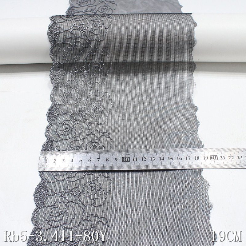 Simple Flower Lace for Women Embroidered Polyester Fabric 19cm Black Mesh Lace