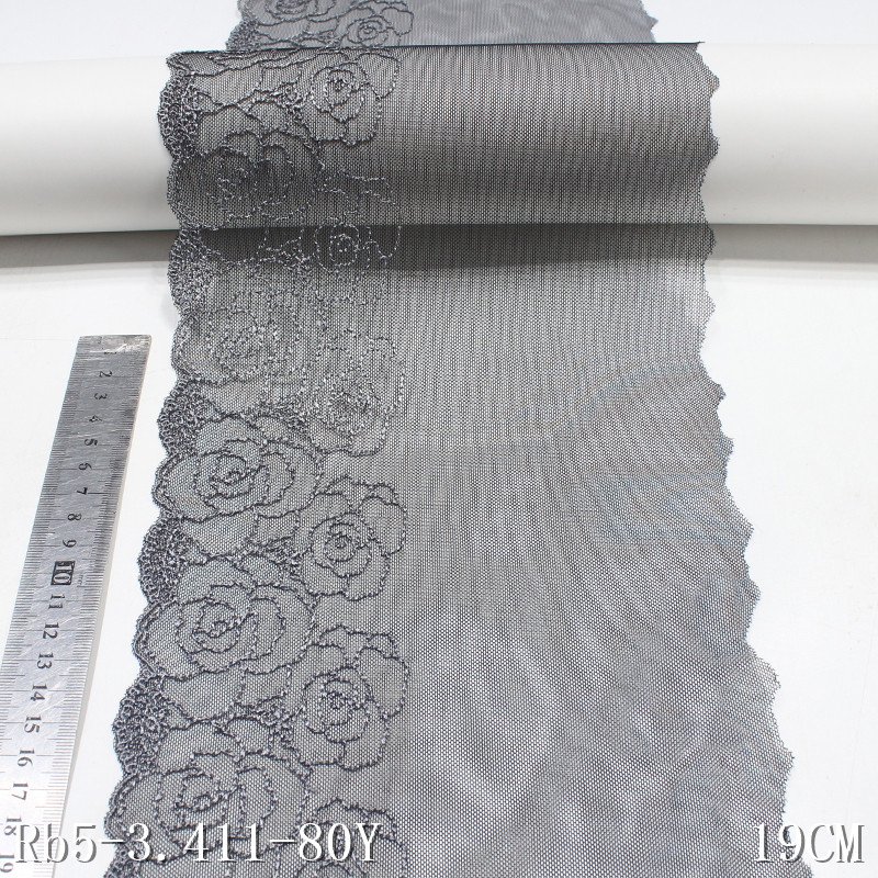 Simple Flower Lace for Women Embroidered Polyester Fabric 19cm Black Mesh Lace