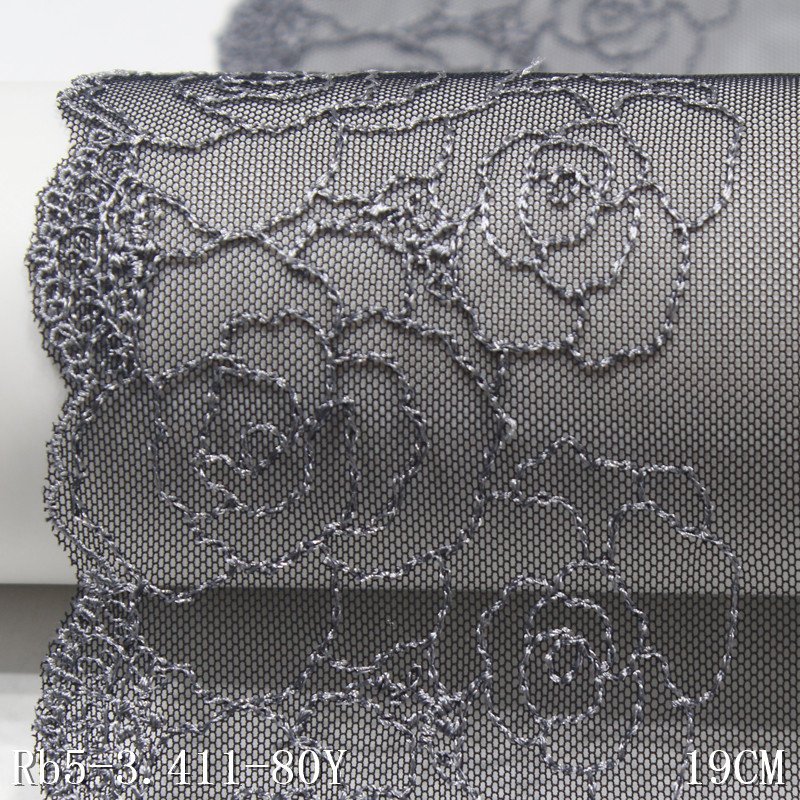 Simple Flower Lace for Women Embroidered Polyester Fabric 19cm Black Mesh Lace