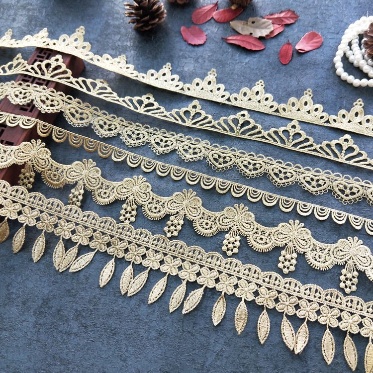 A Hot Sale Water-Soluble Gold Lace Trim Border Lace Tassels Multiple Styles for Decorative Clothing Curtains Sustainable Feature