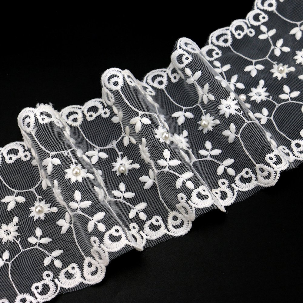 High Quality Wide Organza Lace Trim with Pearl