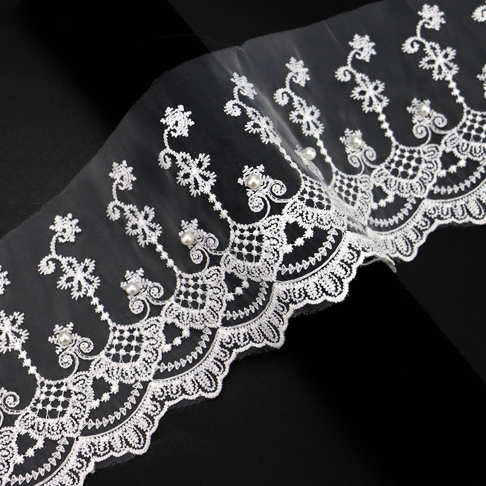 High Quality Wide Organza Lace Trim with Pearl
