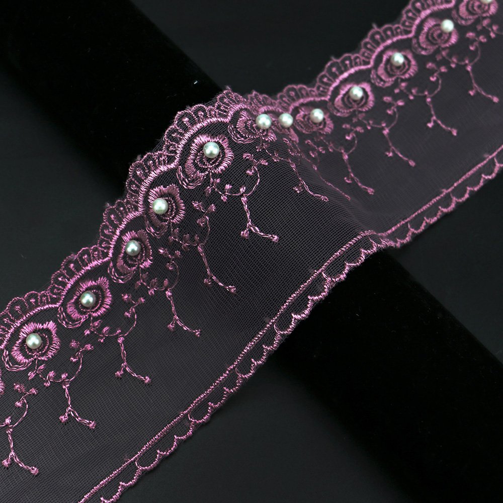 High Quality Wide Organza Lace Trim with Pearl