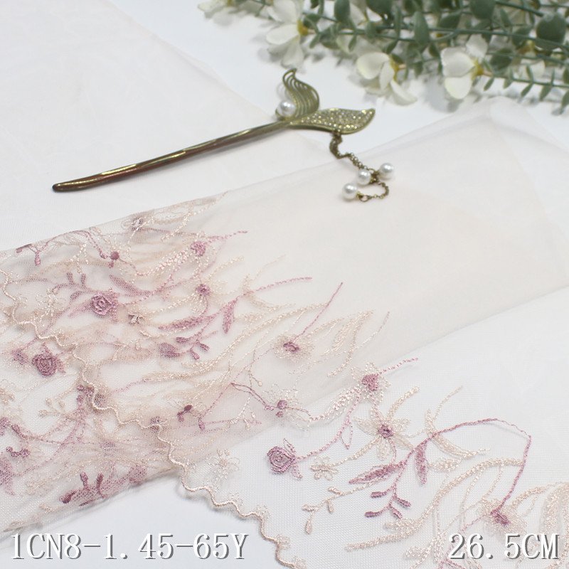 Romantic 27cm net Embroidery pink Tulle Lace Trim Colorful small Flowers Clothing Accessories Lace Fabric For Ladies Lingerie