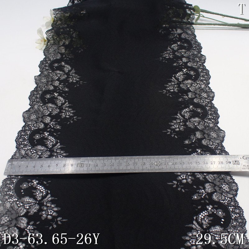 Custom soft 29cm thick Stretch spandex Lace Lingerie Trim Fabric Breathable black flower lace for ladies panties dress Fabric