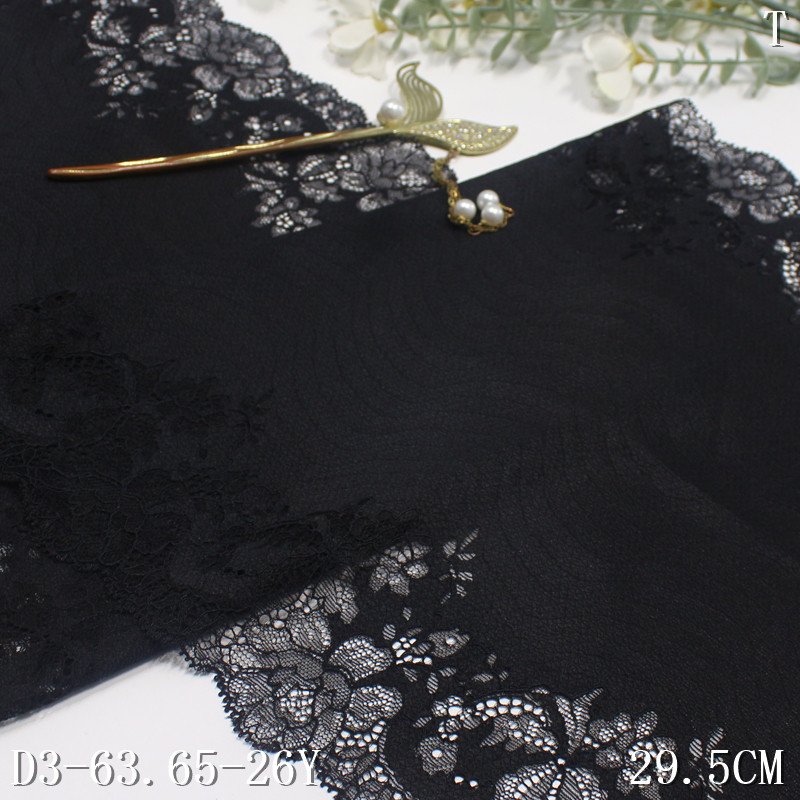 Custom soft 29cm thick Stretch spandex Lace Lingerie Trim Fabric Breathable black flower lace for ladies panties dress Fabric