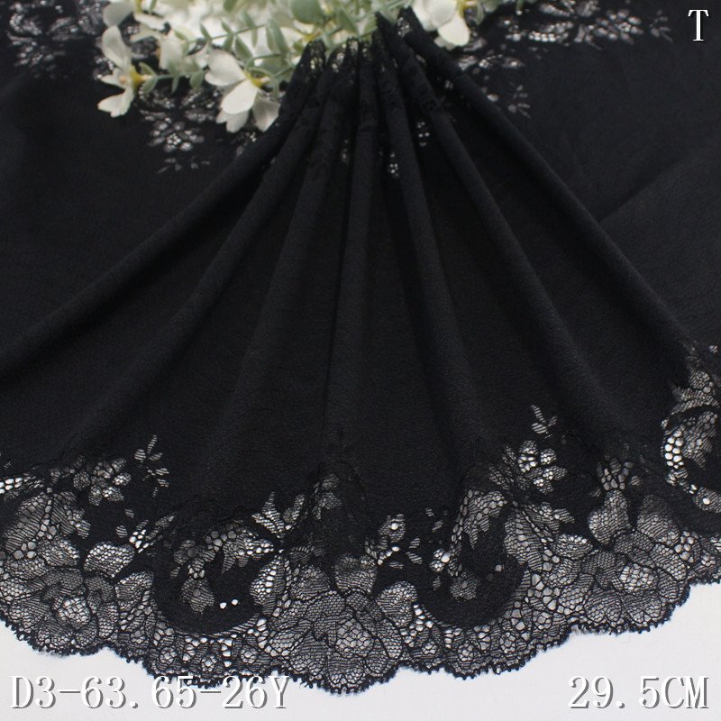 Custom soft 29cm thick Stretch spandex Lace Lingerie Trim Fabric Breathable black flower lace for ladies panties dress Fabric
