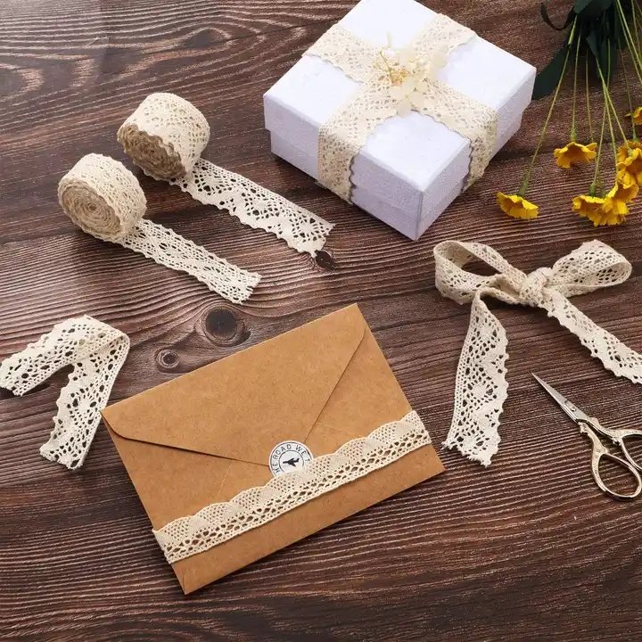 HENGWEI Cotton Crochet Eyelet Lace Trim Vintage Lace Ribbon Lace Scalloped Edge for Bridal Wedding Decoration