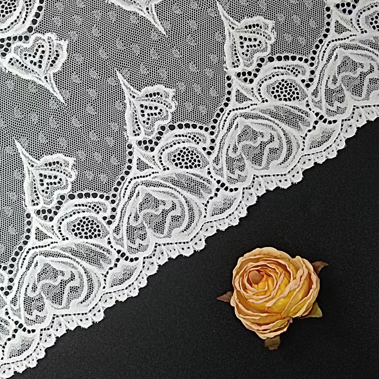 2024 New White Crochet Lace Trim Voile Nylon Spandex Elastic Trimming for Garment Accessories Decoration